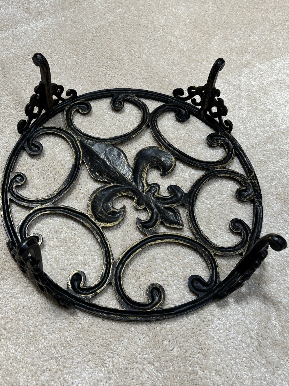Cast Iron Fleur-de-Lis Ornate Plant Stand Black w Gold Accents Heavy Duty - Picture 10 of 12